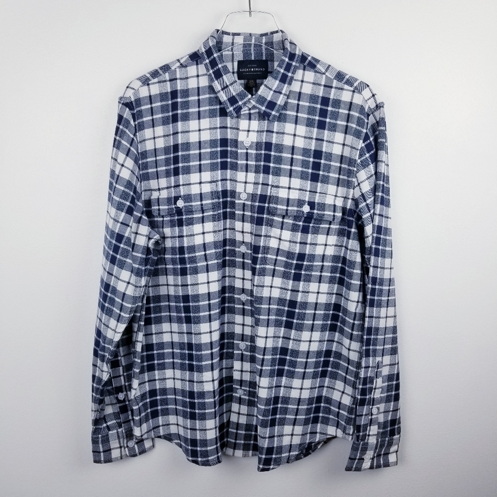 Lucky Brand 7MP4850 Blue & White Plaid Button Front Shirt NWT size Large